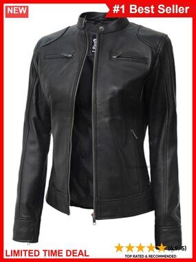 Cafe Racer 100% Real Lambskin Leather Jacket Moto Biker Women Regular Fit